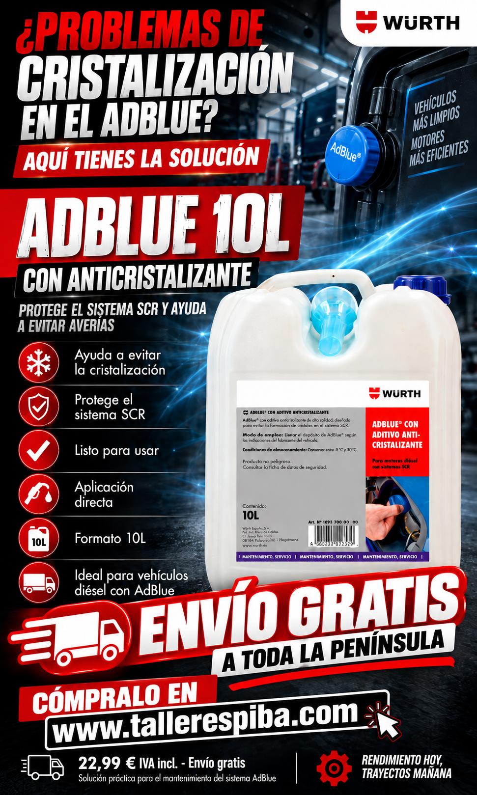 Oferta AdBlue Würth 10L con anticristalizante y envío gratis
